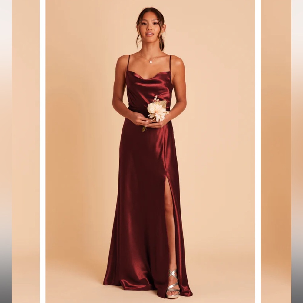 Birdy Grey Satin Cowl Neck Cabernet Bridesmaid Dress